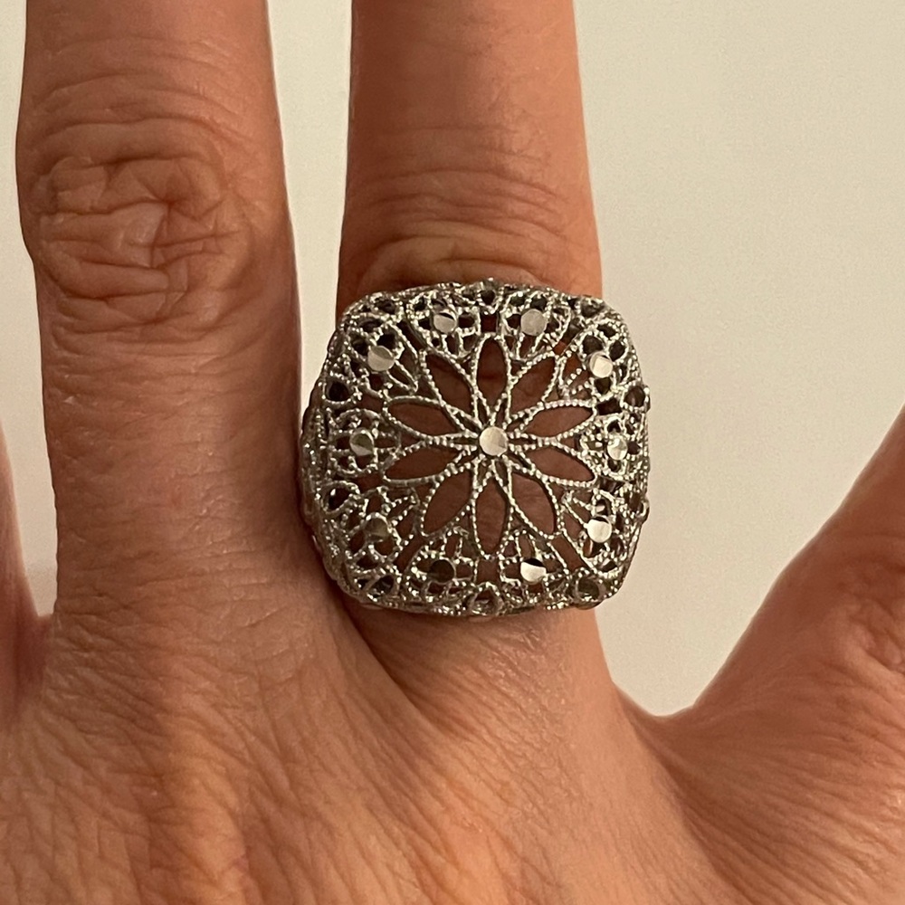 Italian Designer Solid Sterling Silver Floral Mes… - image 2